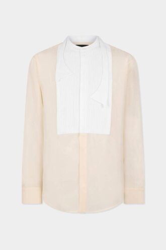 Camisa de seda con pajarita y hombros caídos