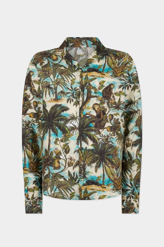 Camisas con cuello en V y estampado de monos Camisas con cuello en V y estampado de monos