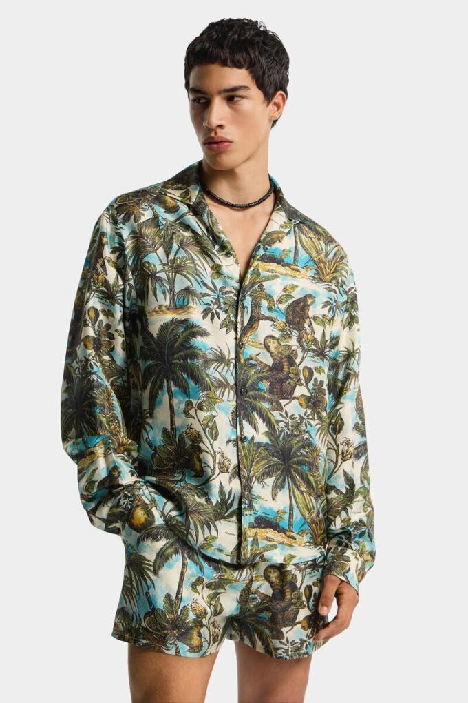 Camisas con cuello en V y estampado de monos Camisas con cuello en V y estampado de monos