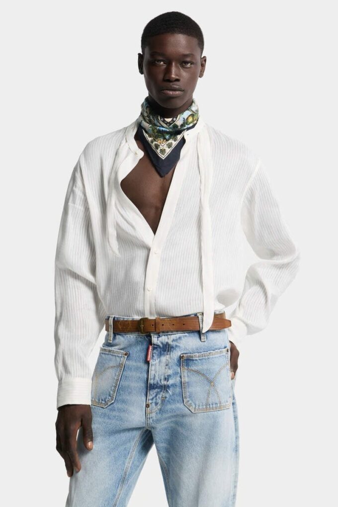 Camisas de lino con cuello mao y hombros caídos