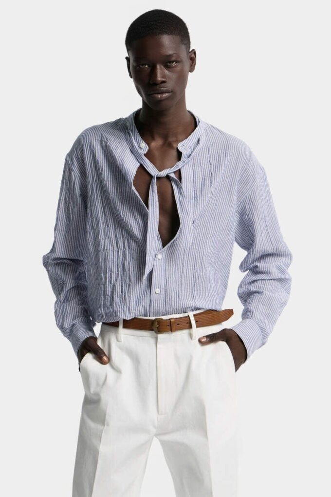 Camisas de lino con cuello mao y hombros caídos