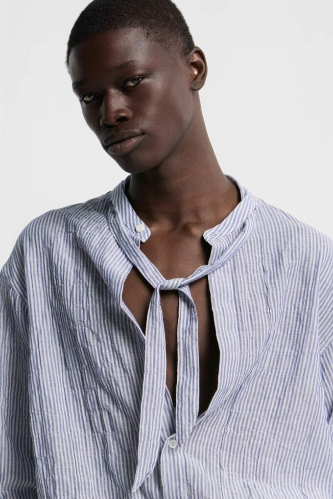Camisas de lino con cuello mao y hombros caídos