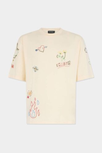 Camiseta de corte holgado con garabatos hechos a mano