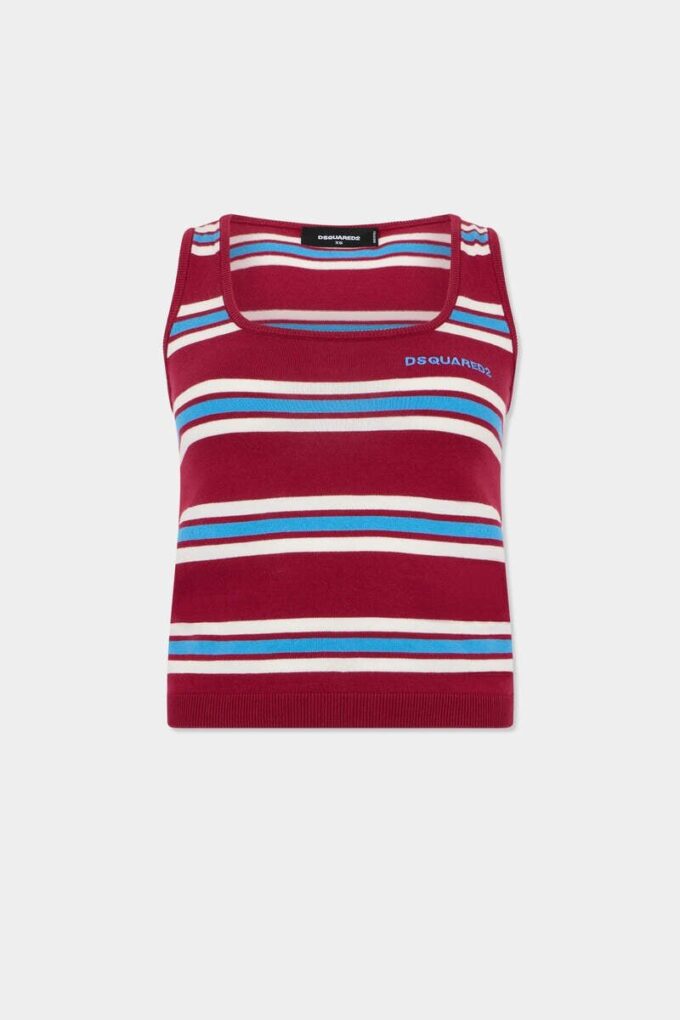 Camiseta sin mangas de punto a rayas Camiseta sin mangas de punto a rayas