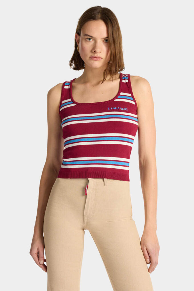 Camiseta sin mangas de punto a rayas Camiseta sin mangas de punto a rayas