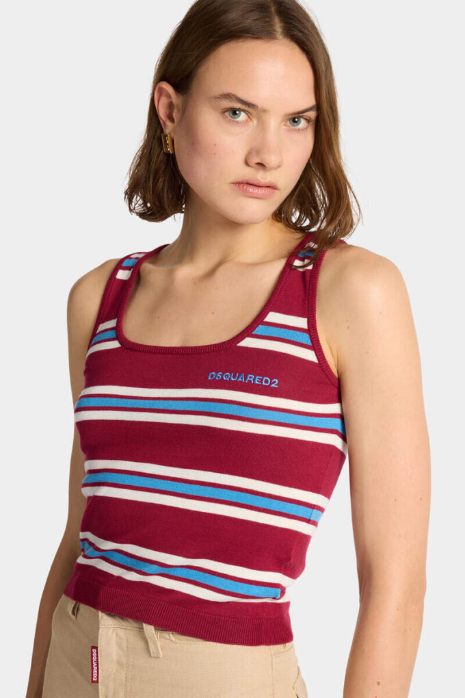 Camiseta sin mangas de punto a rayas Camiseta sin mangas de punto a rayas