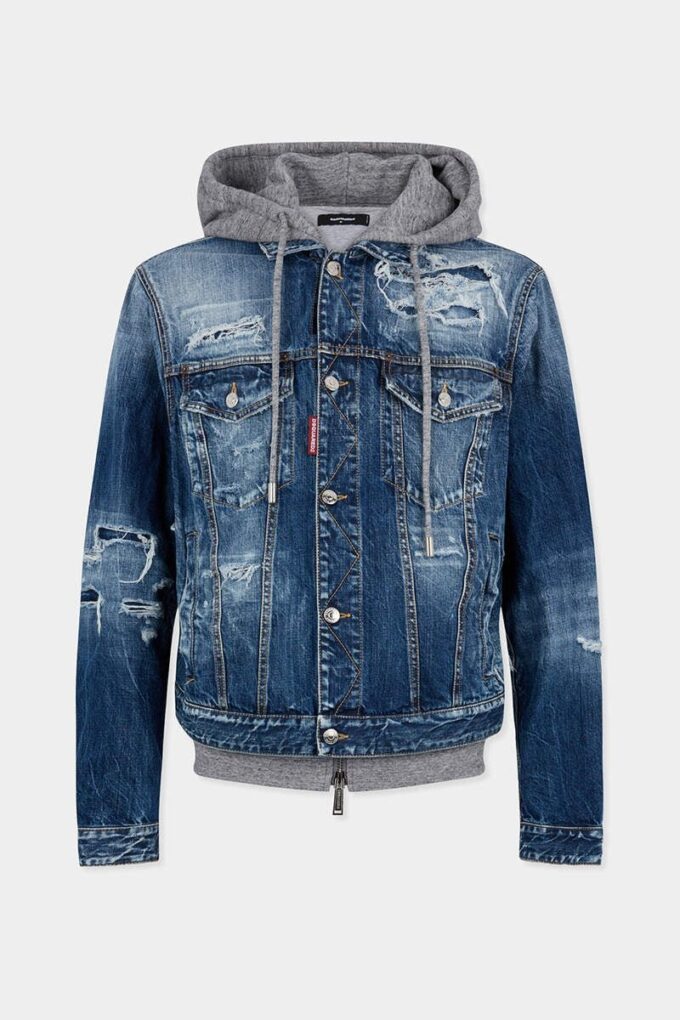 Chaqueta de vaqueros con lavado desgastado medio Chaqueta de vaqueros con lavado desgastado medio