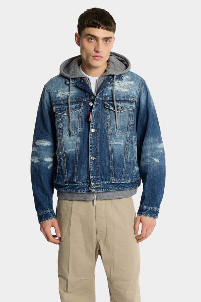 Chaqueta de vaqueros con lavado desgastado medio Chaqueta de vaqueros con lavado desgastado medio