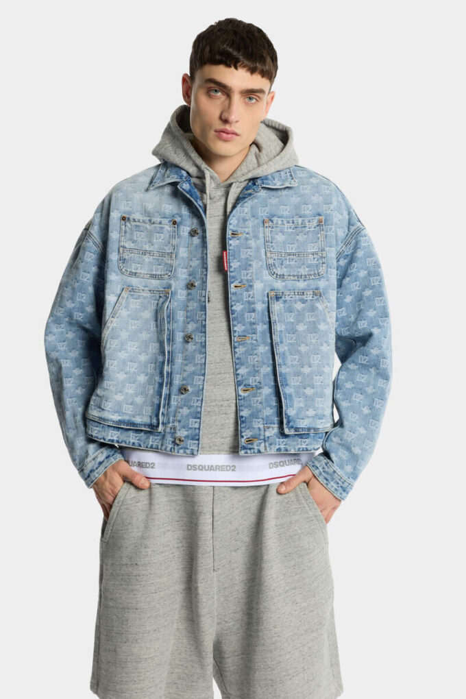 Chaqueta de vaqueros utilitaria de lavado claro Chaqueta de vaqueros utilitaria de lavado claro