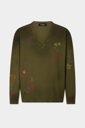 Jersey de cuello en V con garabatos hechos a mano
