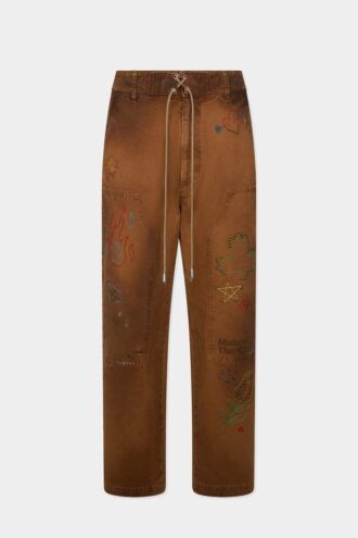 Pantalón recto Scribbles hecho a mano
