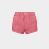 Pantalones cortos de cintura alta de denim Oxford Pantalones cortos de cintura alta de denim Oxford