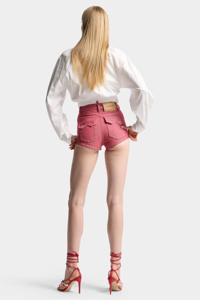 Pantalones cortos de cintura alta de denim Oxford Pantalones cortos de cintura alta de denim Oxford