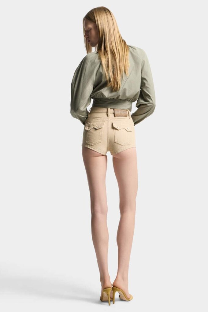 Pantalones cortos de cintura alta de denim Oxford Pantalones cortos de cintura alta de denim Oxford