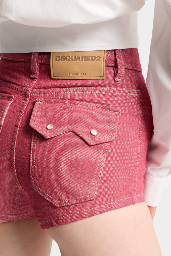 Pantalones cortos de cintura alta de denim Oxford Pantalones cortos de cintura alta de denim Oxford