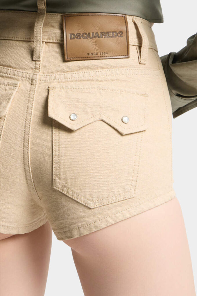 Pantalones cortos de cintura alta de denim Oxford Pantalones cortos de cintura alta de denim Oxford