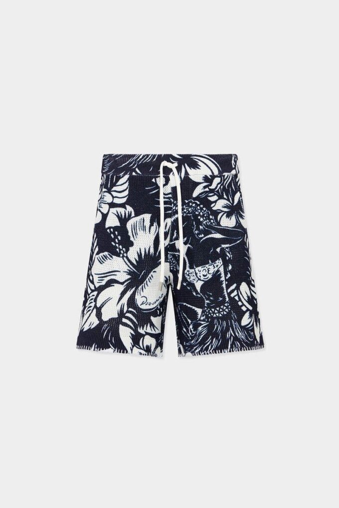 Pantalones Cortos de punto con estampado de flores danzantes Pantalones Cortos de punto con estampado de flores danzantes