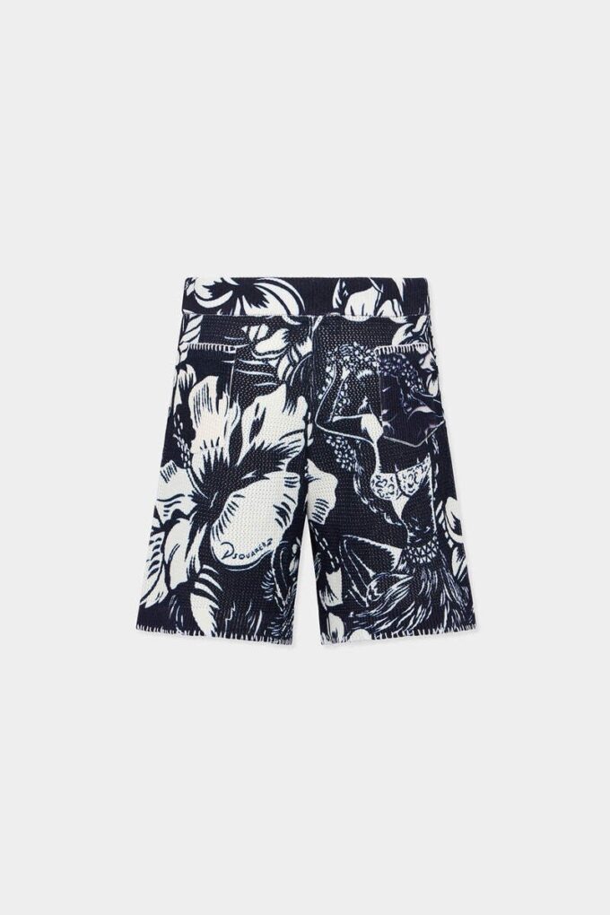 Pantalones Cortos de punto con estampado de flores danzantes Pantalones Cortos de punto con estampado de flores danzantes
