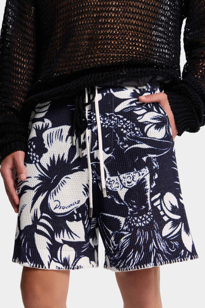 Pantalones Cortos de punto con estampado de flores danzantes Pantalones Cortos de punto con estampado de flores danzantes