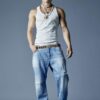 Pantalones jogger de denim lavado claro Pantalones jogger de denim lavado claro