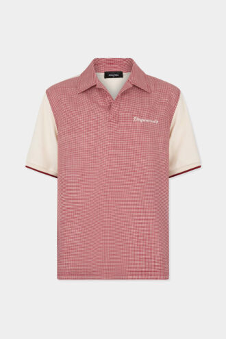 Polo de lana virgen y lino con estampado de pata de gallo