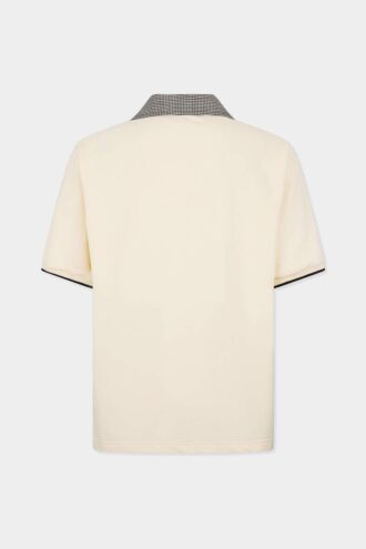 Polo de lana virgen y lino con estampado de pata de gallo