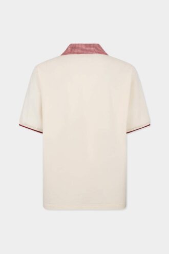 Polo de lana virgen y lino con estampado de pata de gallo