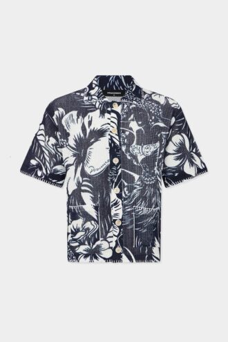 Polo de manga corta con estampado de flores danzantes en Pantalones Cortos Polo de manga corta con estampado de flores danzantes en Pantalones Cortos