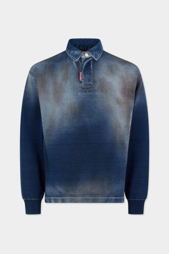 Polo de manga larga de punto con efecto denim Polo de manga larga de punto con efecto denim