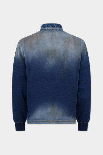 Polo de manga larga de punto con efecto denim Polo de manga larga de punto con efecto denim