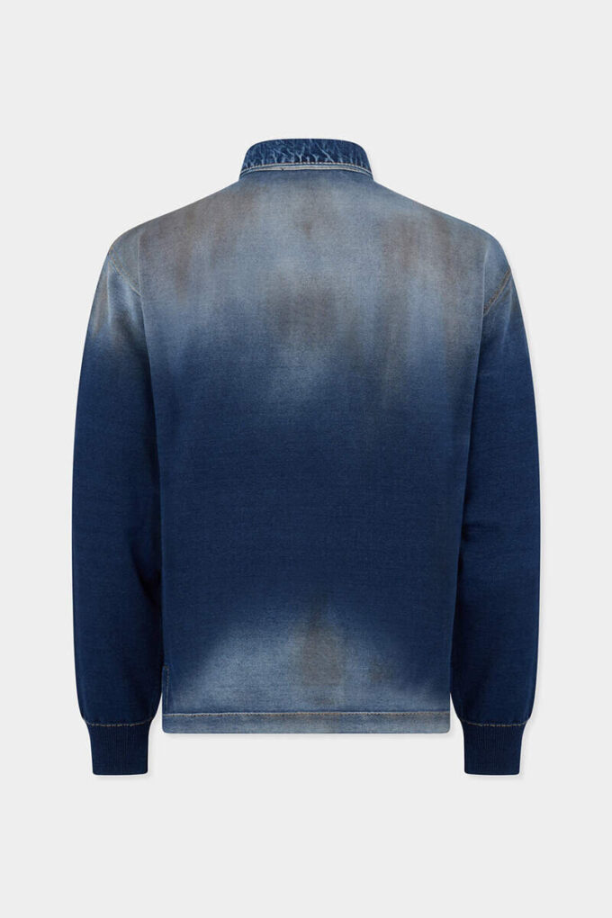Polo de manga larga de punto con efecto denim