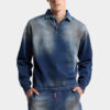 Polo de manga larga de punto con efecto denim