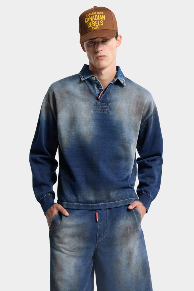 Polo de manga larga de punto con efecto denim