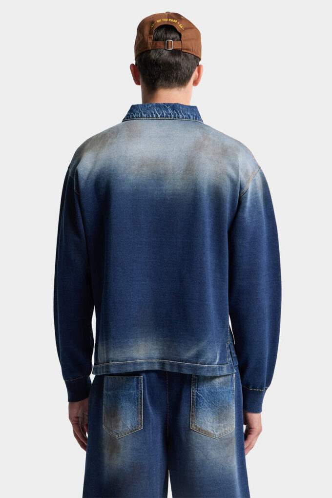 Polo de manga larga de punto con efecto denim