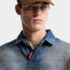 Polo de manga larga de punto con efecto denim
