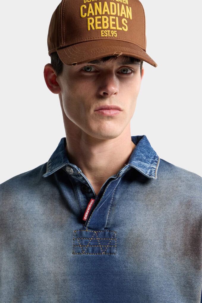 Polo de manga larga de punto con efecto denim