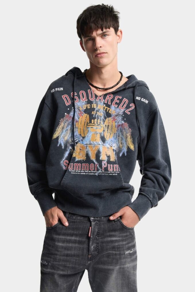 Sudadera con capucha de corte largo y ajustado con lavado rock