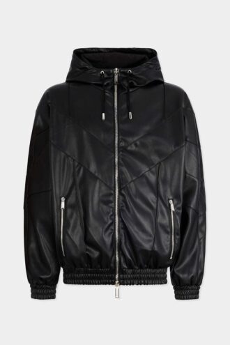 Sudadera con capucha y cremallera de imitación de cuero