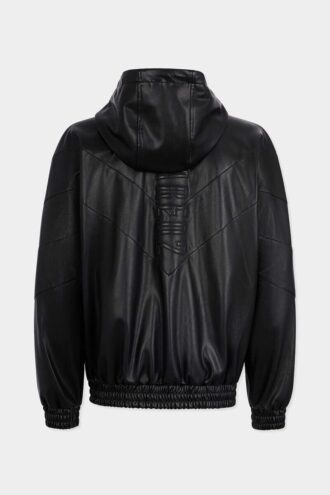 Sudadera con capucha y cremallera de imitación de cuero