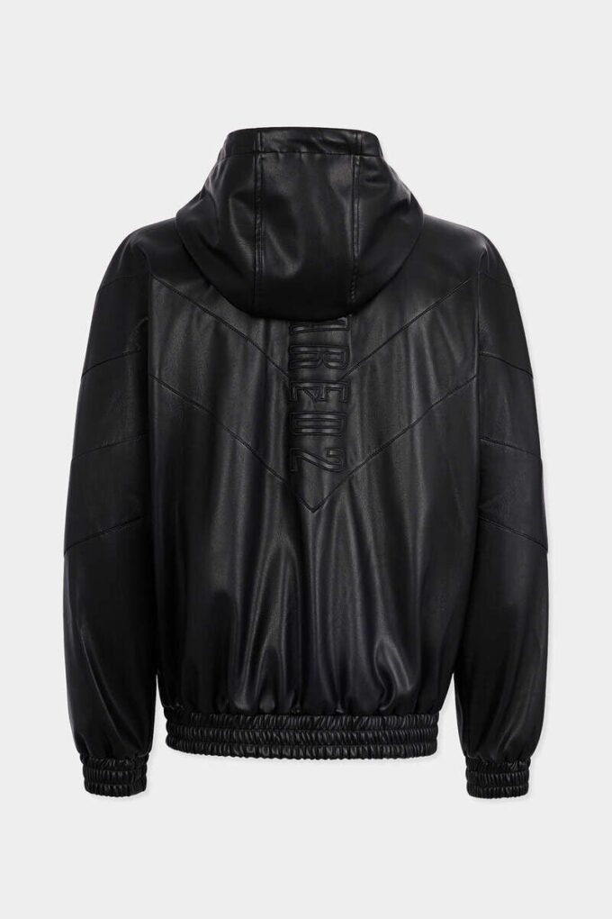 Sudadera con capucha y cremallera de imitación de cuero Sudadera con capucha y cremallera de imitación de cuero