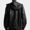 Sudadera con capucha y cremallera de imitación de cuero Sudadera con capucha y cremallera de imitación de cuero