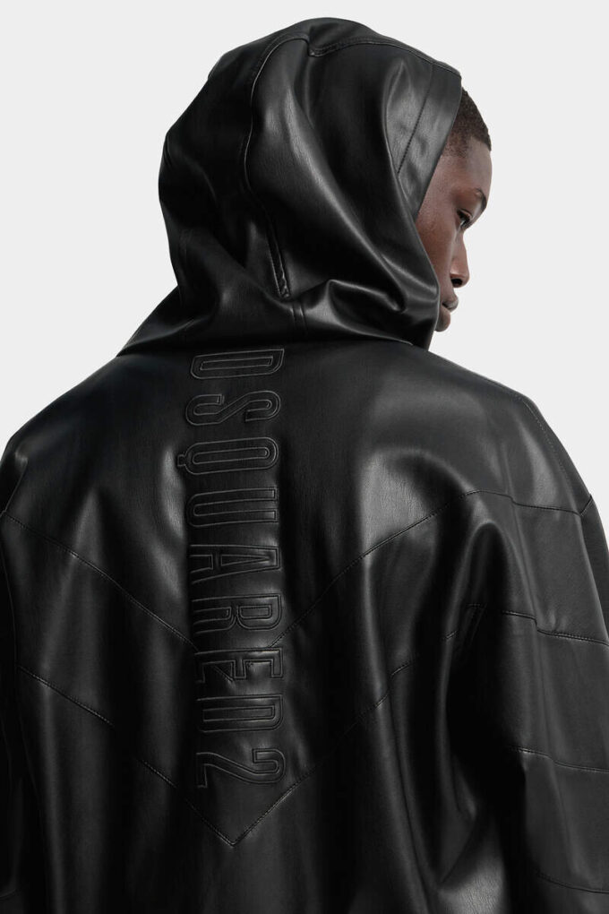 Sudadera con capucha y cremallera de imitación de cuero Sudadera con capucha y cremallera de imitación de cuero
