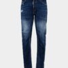 Vaqueros Biker Jean con lavado de manchas rojas medianas Vaqueros Biker Jean con lavado de manchas rojas medianas