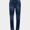 Vaqueros Biker Jean con lavado de manchas rojas medianas Vaqueros Biker Jean con lavado de manchas rojas medianas