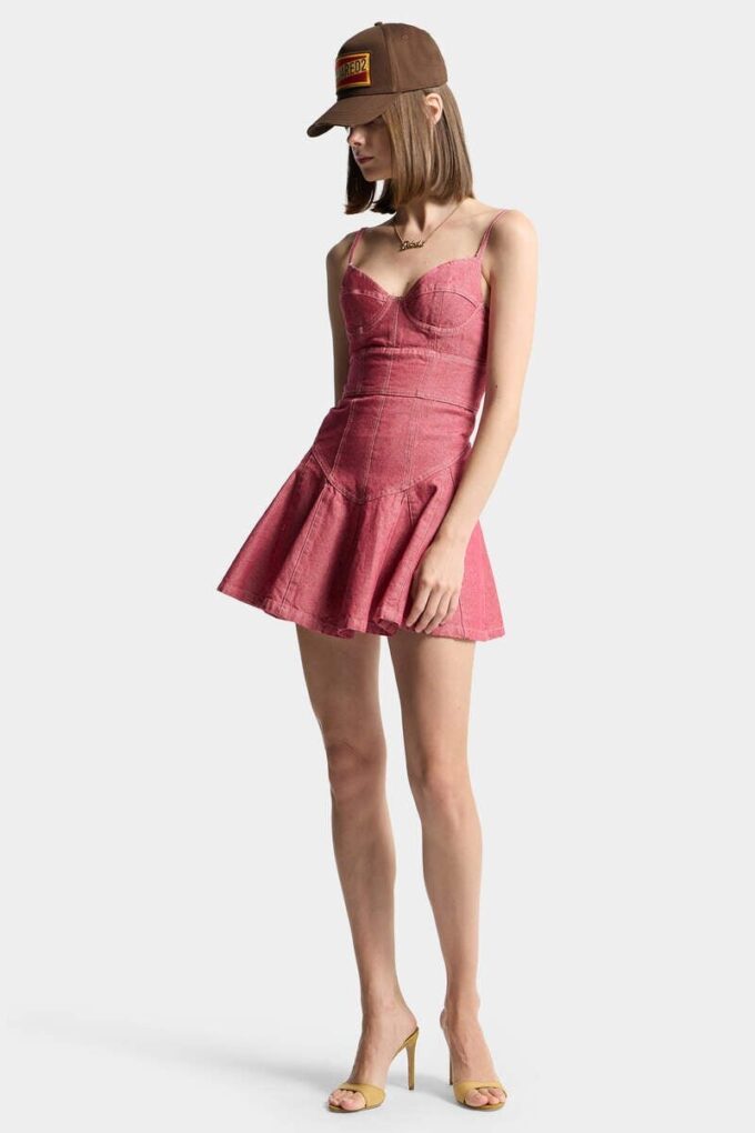 Vestido con volantes de denim Oxford