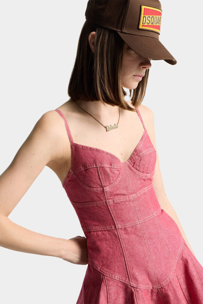 Vestido con volantes de denim Oxford