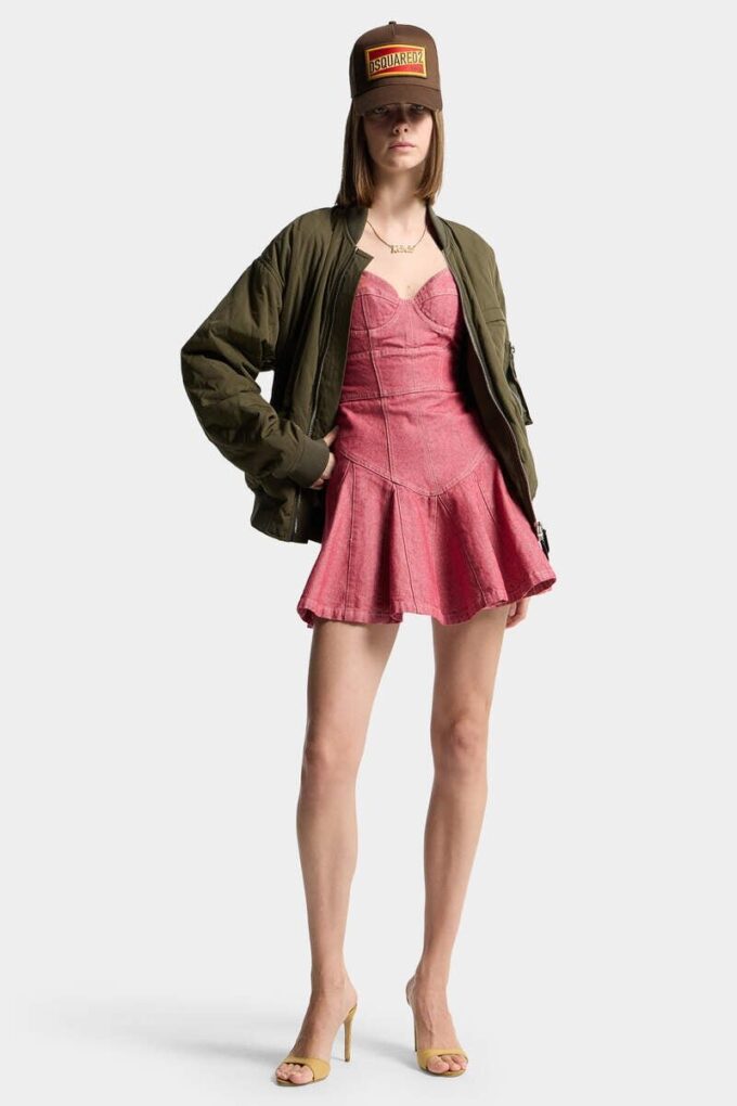 Vestido con volantes de denim Oxford